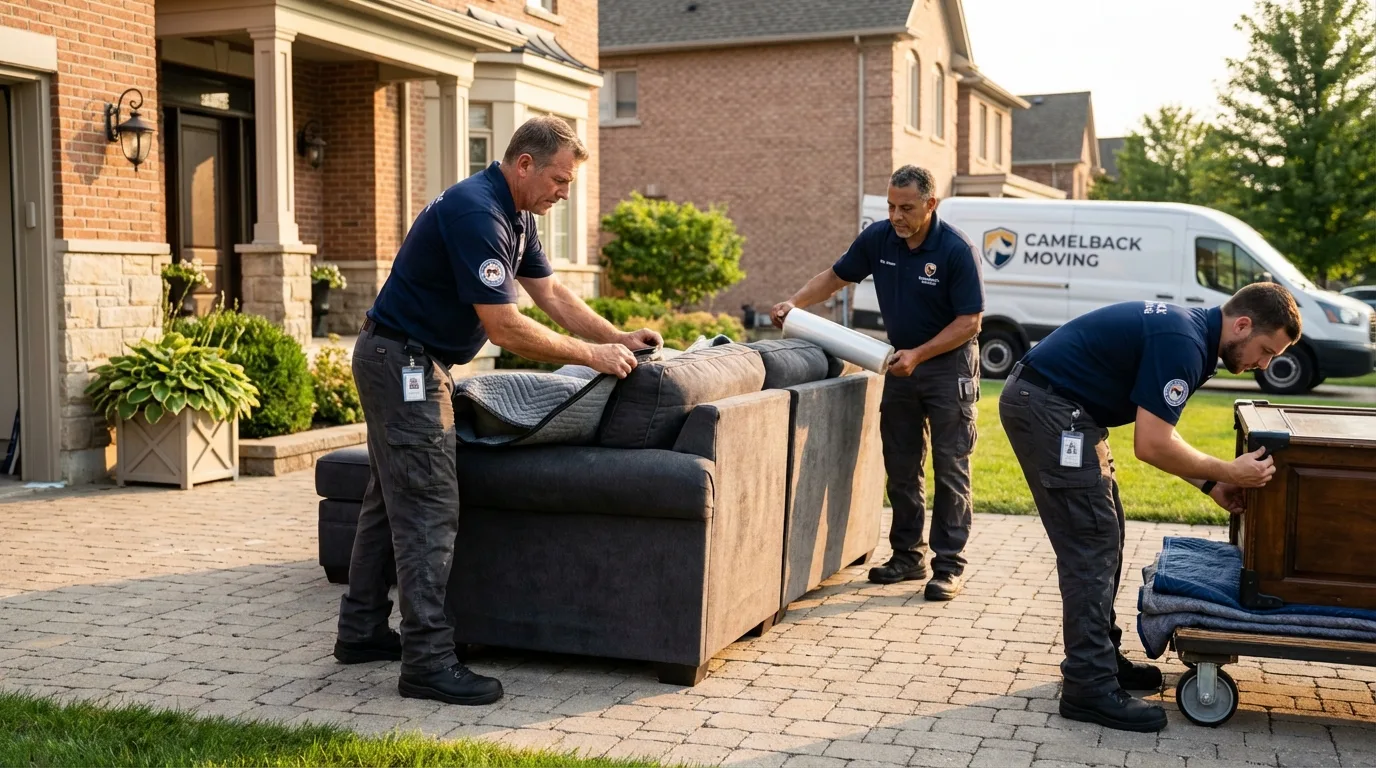 Large estate moving crew wrapping furniture in Falls City, NE